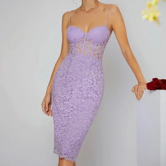 chinese dress ladies SHEIN Plus Lantern Sleeve Mock Neck Lace Dress